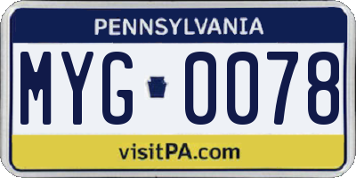 PA license plate MYG0078