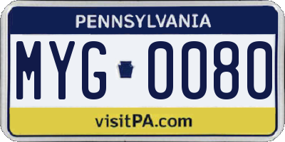 PA license plate MYG0080