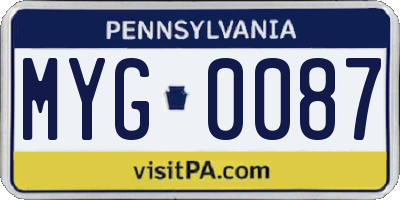 PA license plate MYG0087
