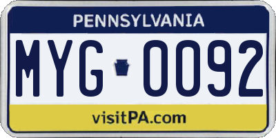 PA license plate MYG0092