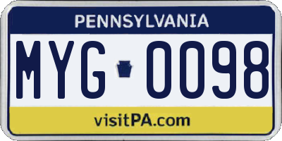 PA license plate MYG0098