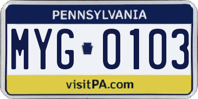 PA license plate MYG0103