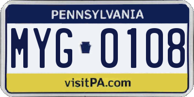 PA license plate MYG0108