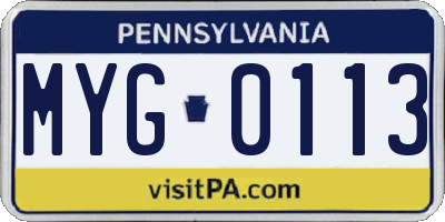PA license plate MYG0113