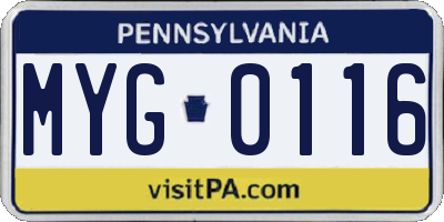 PA license plate MYG0116
