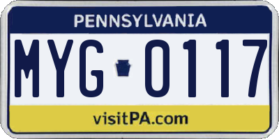 PA license plate MYG0117