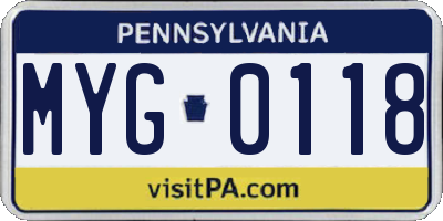 PA license plate MYG0118
