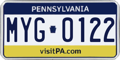 PA license plate MYG0122
