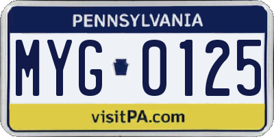 PA license plate MYG0125