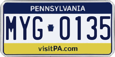 PA license plate MYG0135