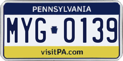 PA license plate MYG0139