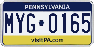 PA license plate MYG0165