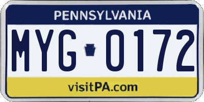 PA license plate MYG0172