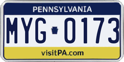 PA license plate MYG0173