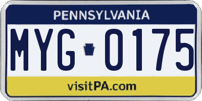 PA license plate MYG0175