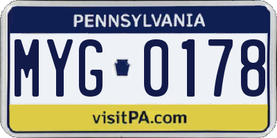 PA license plate MYG0178