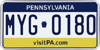 PA license plate MYG0180