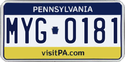 PA license plate MYG0181