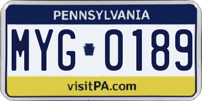 PA license plate MYG0189