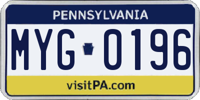 PA license plate MYG0196