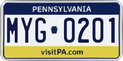PA license plate MYG0201