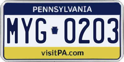 PA license plate MYG0203