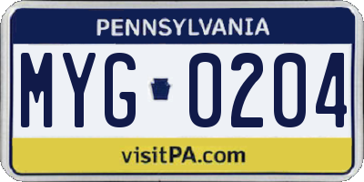 PA license plate MYG0204