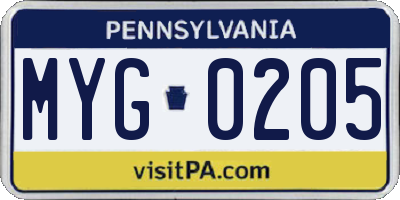 PA license plate MYG0205