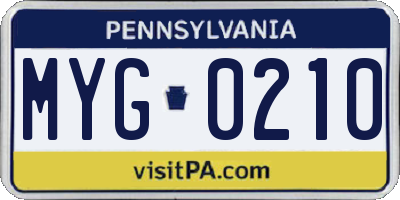 PA license plate MYG0210