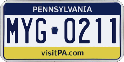PA license plate MYG0211