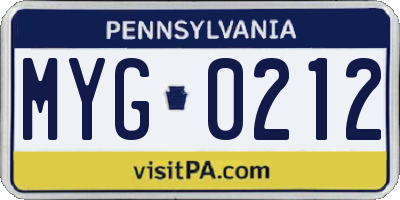 PA license plate MYG0212