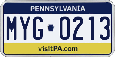 PA license plate MYG0213