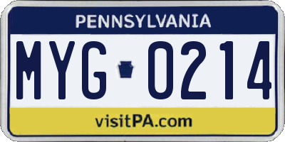 PA license plate MYG0214