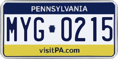 PA license plate MYG0215