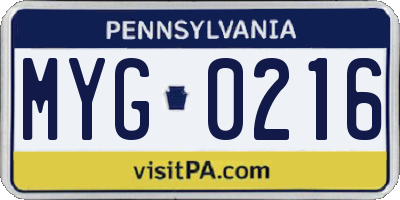 PA license plate MYG0216