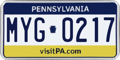 PA license plate MYG0217