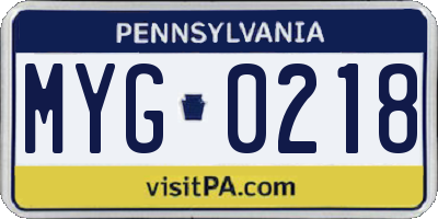 PA license plate MYG0218
