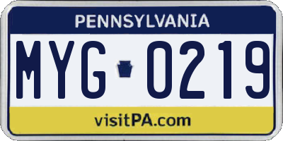 PA license plate MYG0219