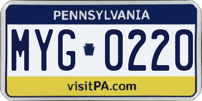 PA license plate MYG0220
