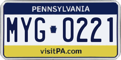PA license plate MYG0221