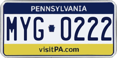 PA license plate MYG0222