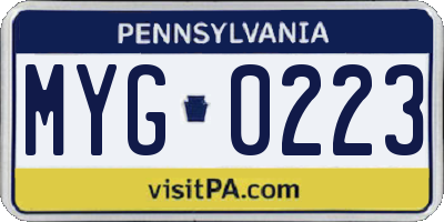 PA license plate MYG0223