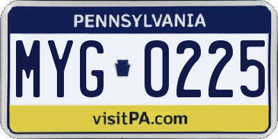 PA license plate MYG0225