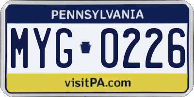 PA license plate MYG0226