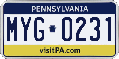 PA license plate MYG0231