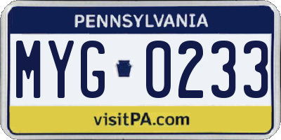 PA license plate MYG0233
