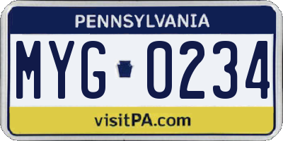 PA license plate MYG0234