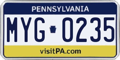 PA license plate MYG0235
