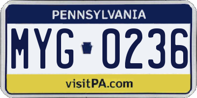 PA license plate MYG0236
