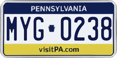 PA license plate MYG0238